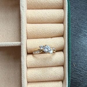 Gold Tone Floral Cluster Ring with Clear Stones - Women Jewelry